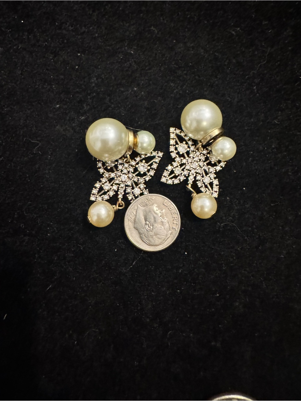 Dior Pearl and Crystal Gold-Tone Floral Drop Earrings - Picture 7 of 9